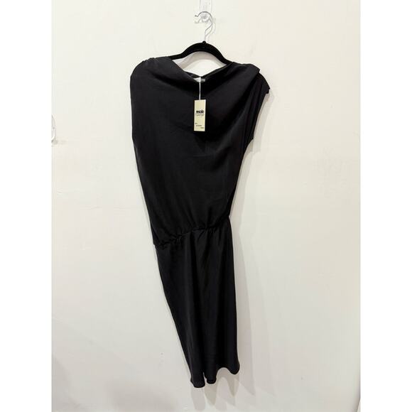 Josie x Natori Asymmetrical Ruched Cowl Neck Midi Dress Black Women's Size XS/ S - Picture 1 of 4